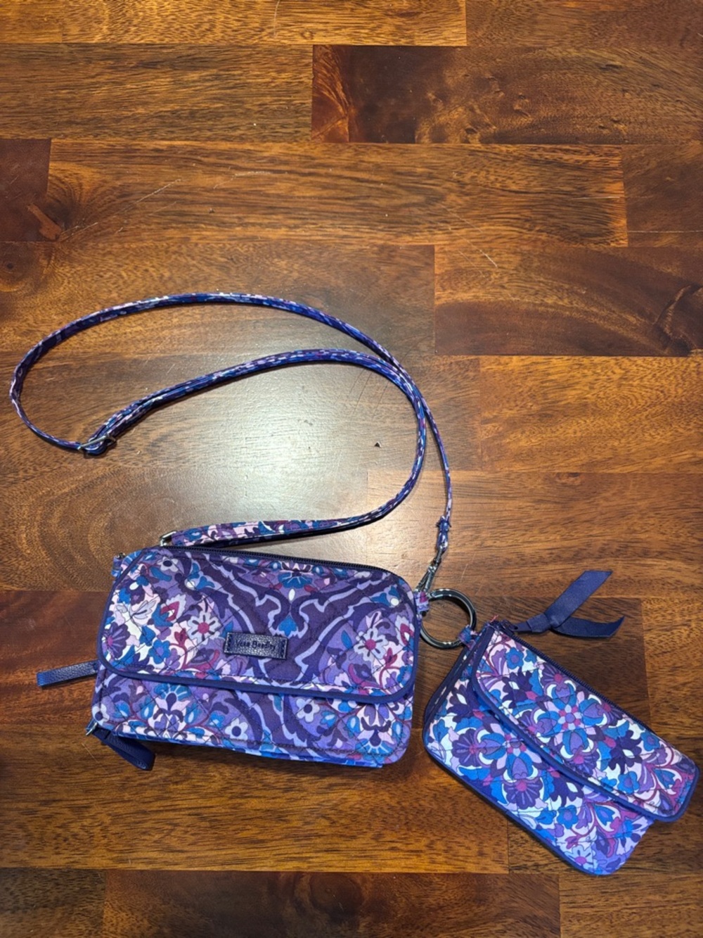 Vera Bradley Purple Floral Crossbody with Matching Wristlet